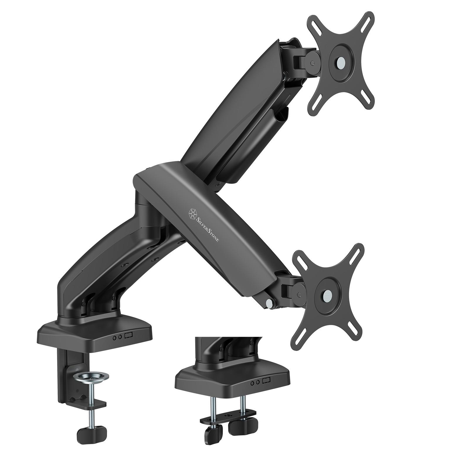 A large main feature product image of SilverStone ARM26 Dual Monitor Arm (Black)