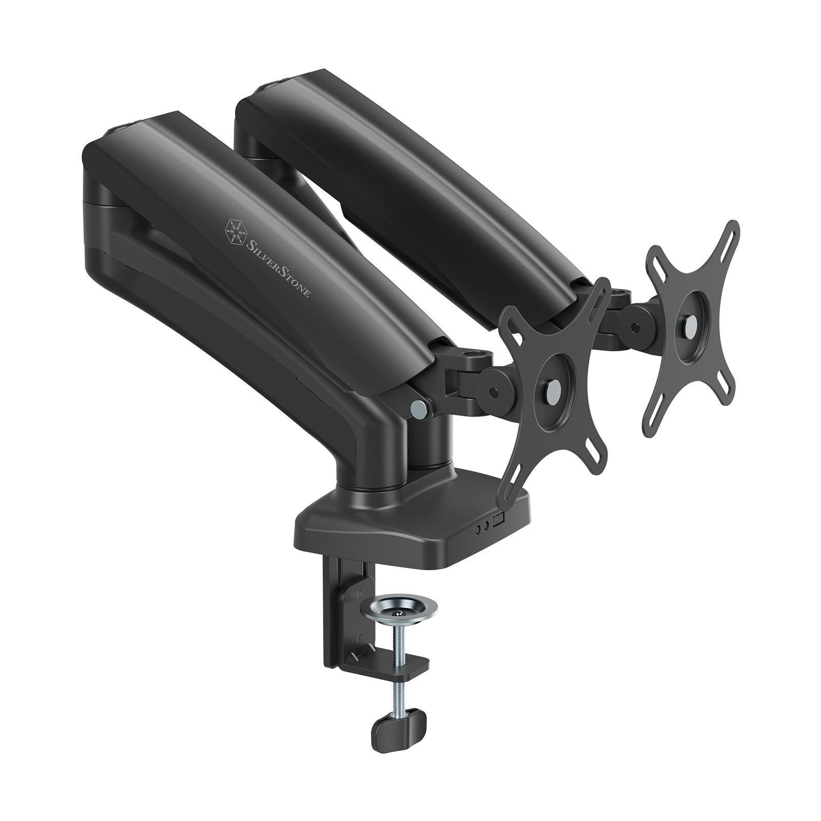 A large main feature product image of SilverStone ARM26 Dual Monitor Arm (Black)