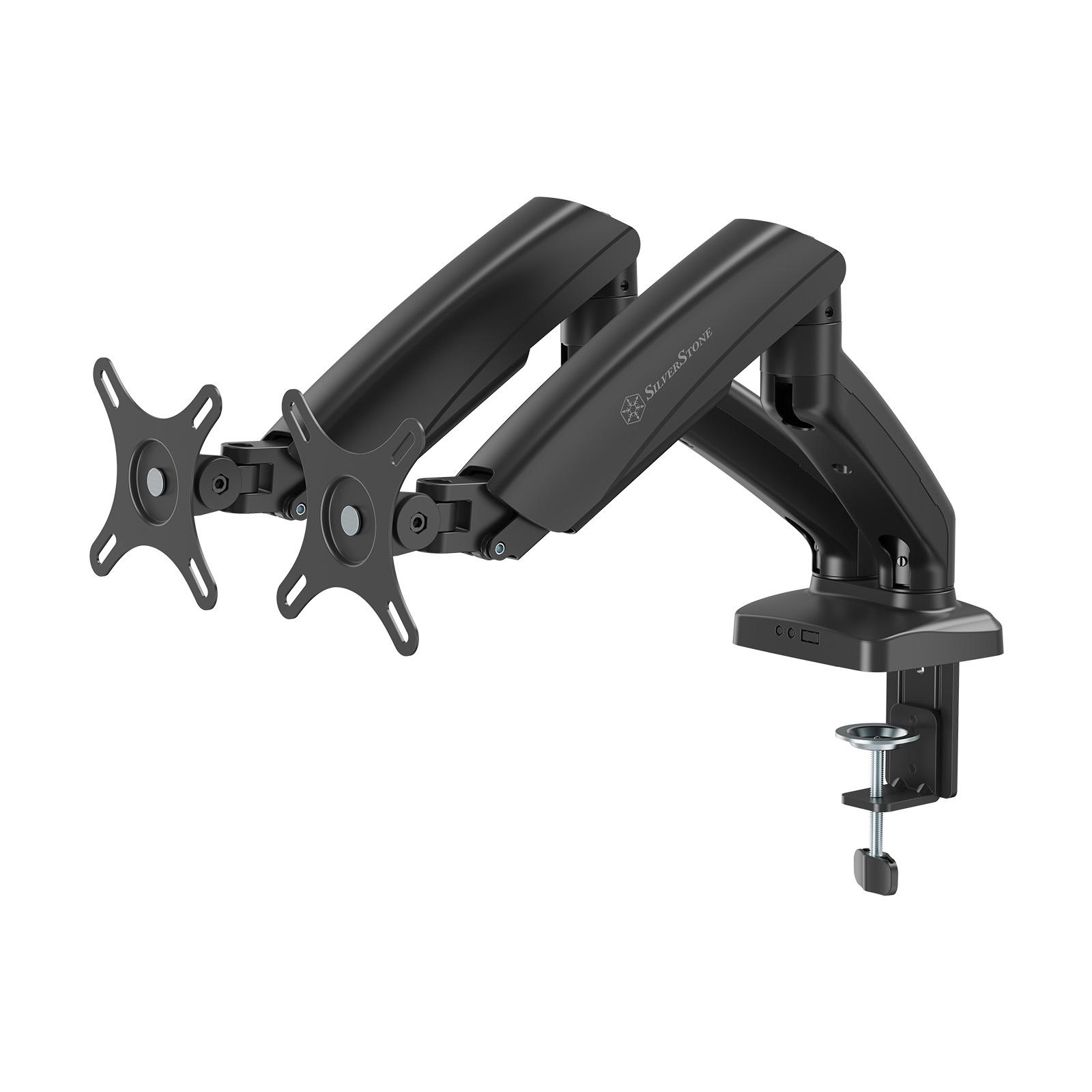 A large main feature product image of SilverStone ARM26 Dual Monitor Arm (Black)