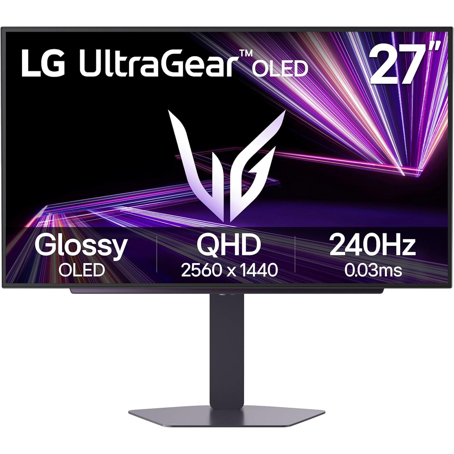 A large main feature product image of LG UltraGear GX7 OLED 27GX704A-B - 27" 1440p 240Hz 0.03ms Gaming Monitor
