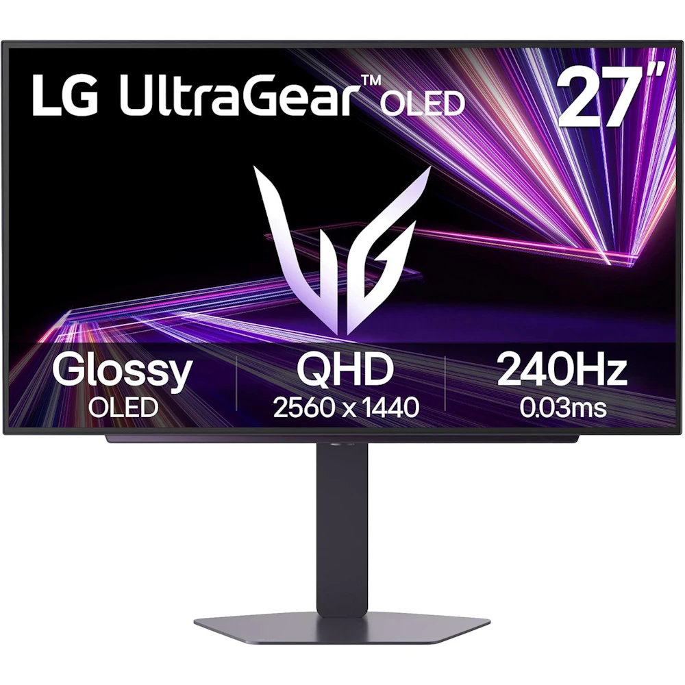 A large main feature product image of LG UltraGear GX7 OLED 27GX704A-B - 27" 1440p 240Hz 0.03ms Gaming Monitor