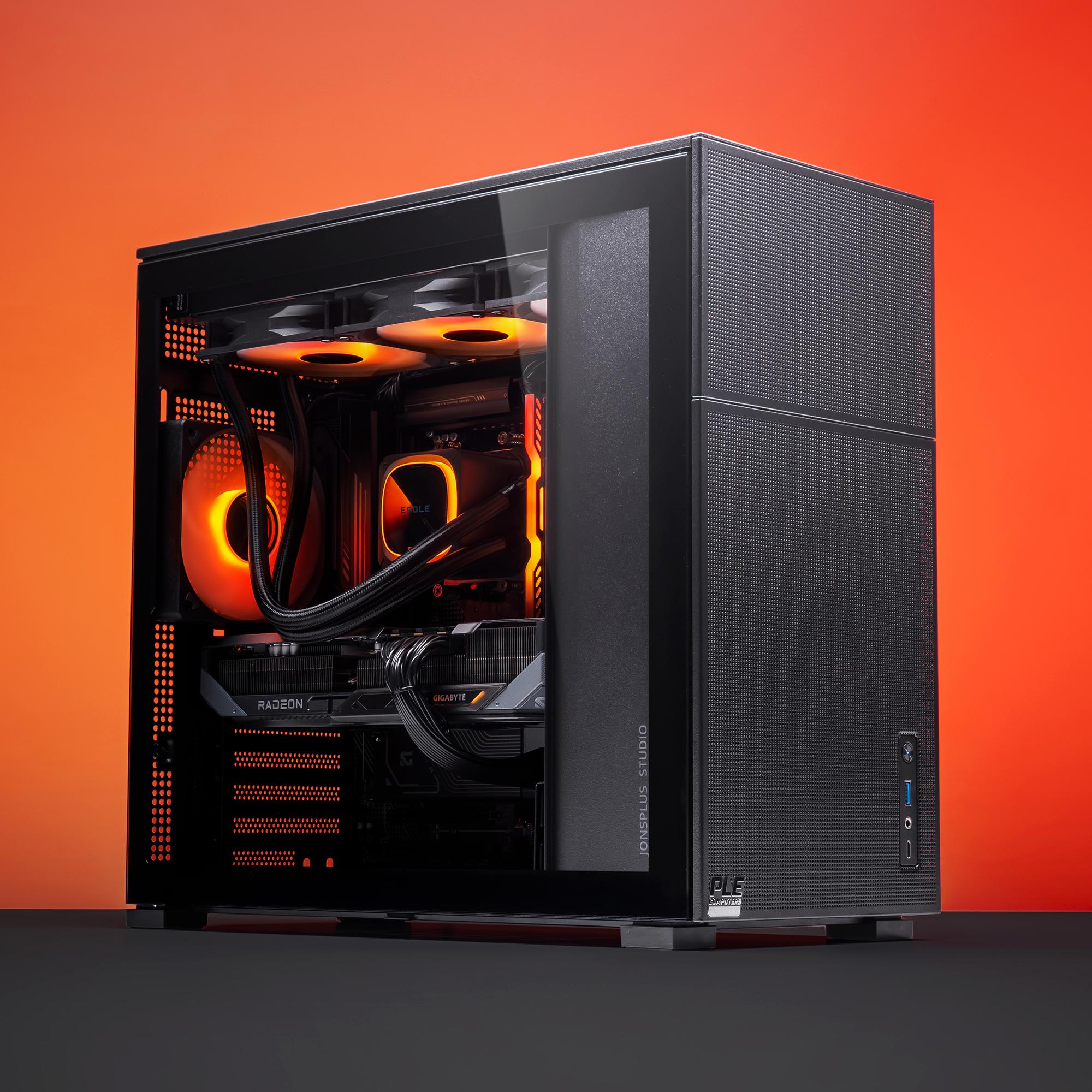 A large main feature product image of PLE Blaze RX 9070 XT Prebuilt Ready To Go Gaming PC