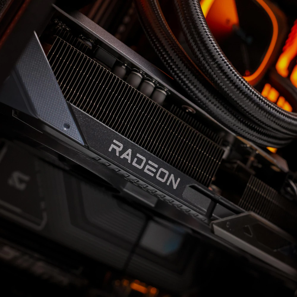 A large main feature product image of PLE Blaze RX 9070 XT Prebuilt Ready To Go Gaming PC