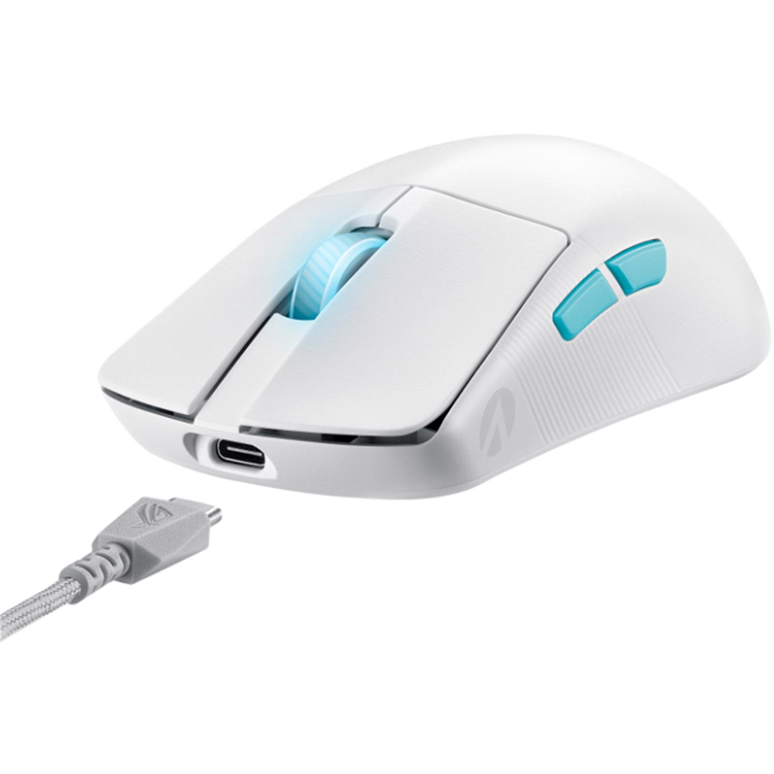 A large main feature product image of EX-DEMO ASUS ROG Harpe Ace Wireless Gaming Mouse - Aim Lab Edition - White