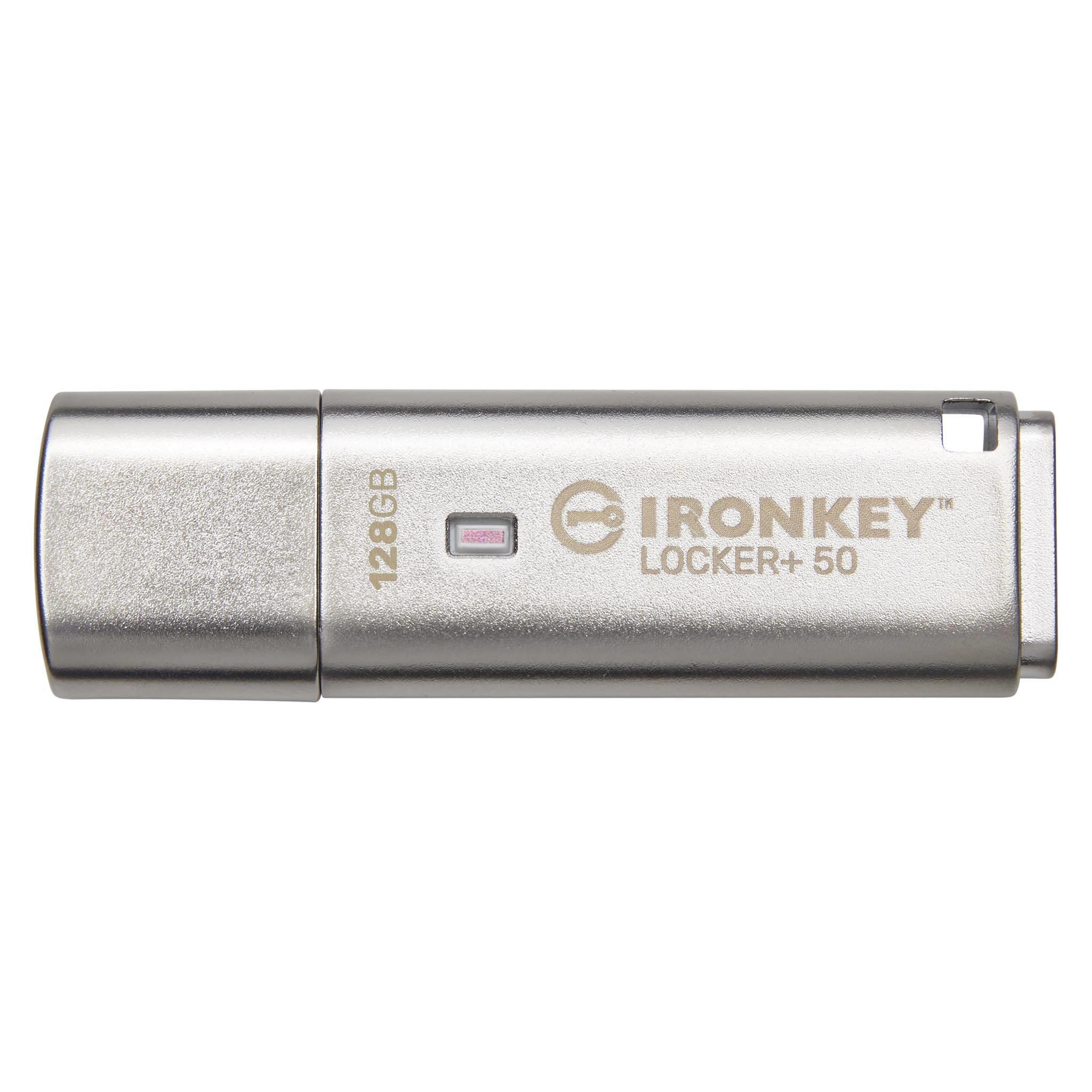 A large main feature product image of Kingston IronKey Locker+ 50 USB 3.2 Type A Flash Drive - 128GB