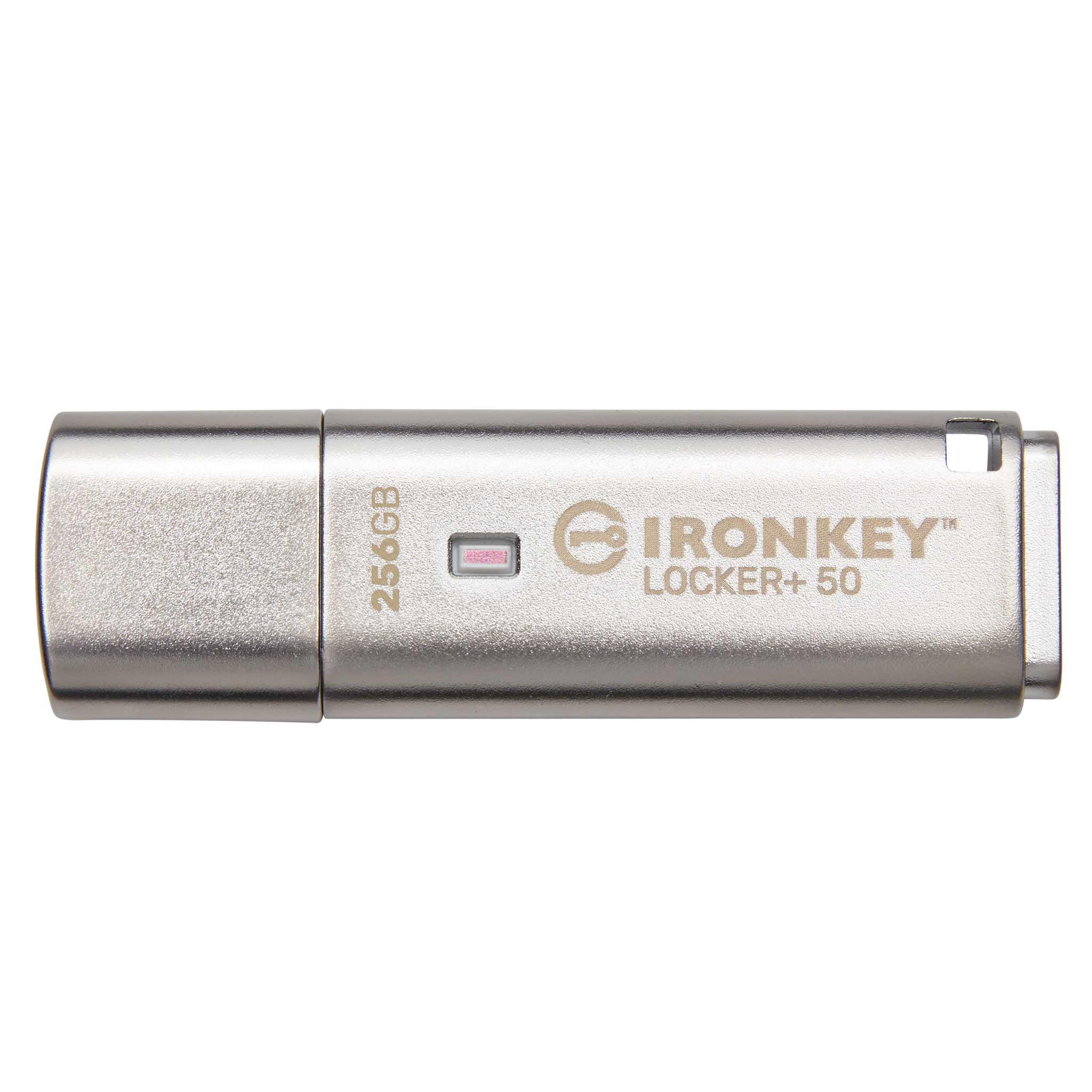 A large main feature product image of Kingston IronKey Locker+ 50 USB 3.2 Type A Flash Drive - 256GB
