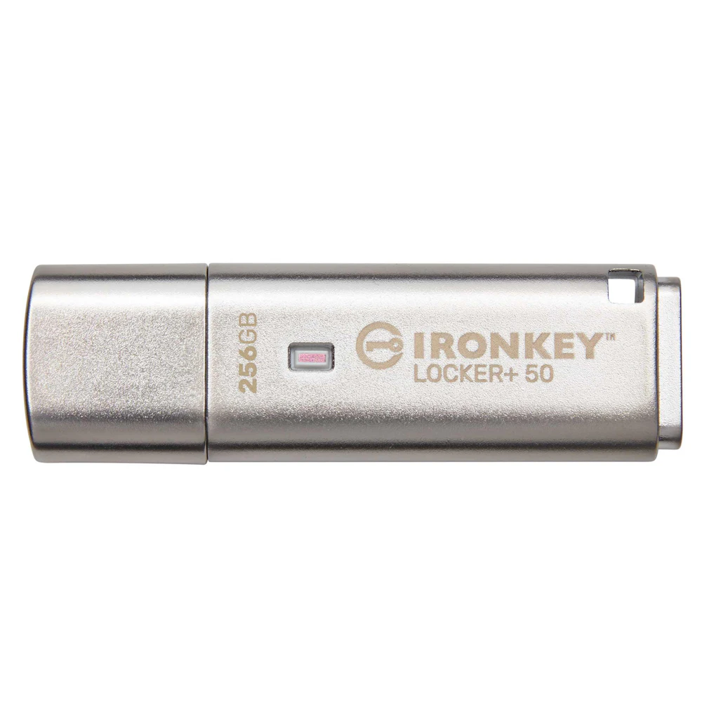 A large main feature product image of Kingston IronKey Locker+ 50 USB 3.2 Type A Flash Drive - 256GB