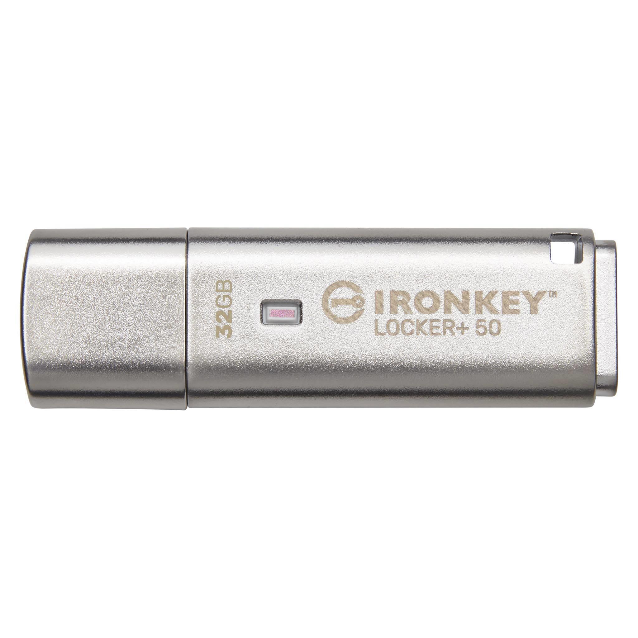 A large main feature product image of Kingston IronKey Locker+ 50 USB 3.2 Type A Flash Drive - 32GB