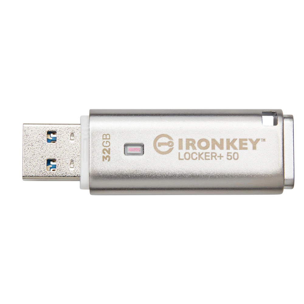 A large main feature product image of Kingston IronKey Locker+ 50 USB 3.2 Type A Flash Drive - 32GB