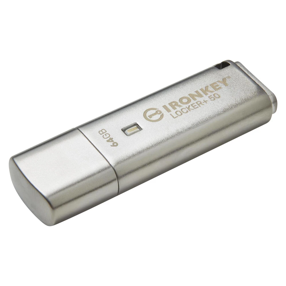 A large main feature product image of Kingston IronKey Locker+ 50 USB 3.2 Type A Flash Drive - 64GB