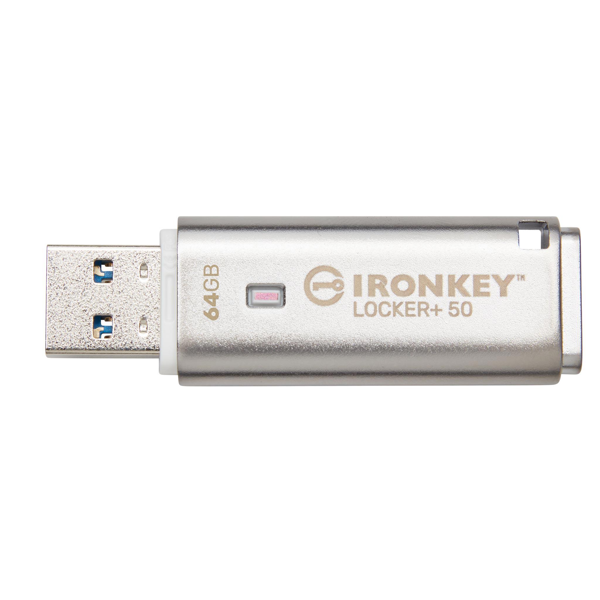 A large main feature product image of Kingston IronKey Locker+ 50 USB 3.2 Type A Flash Drive - 64GB