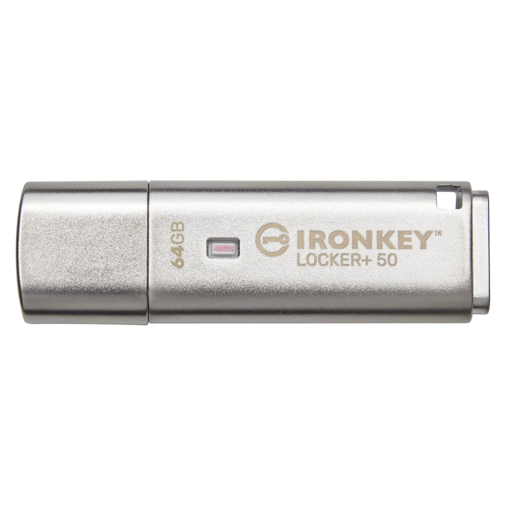 A large main feature product image of Kingston IronKey Locker+ 50 USB 3.2 Type A Flash Drive - 64GB