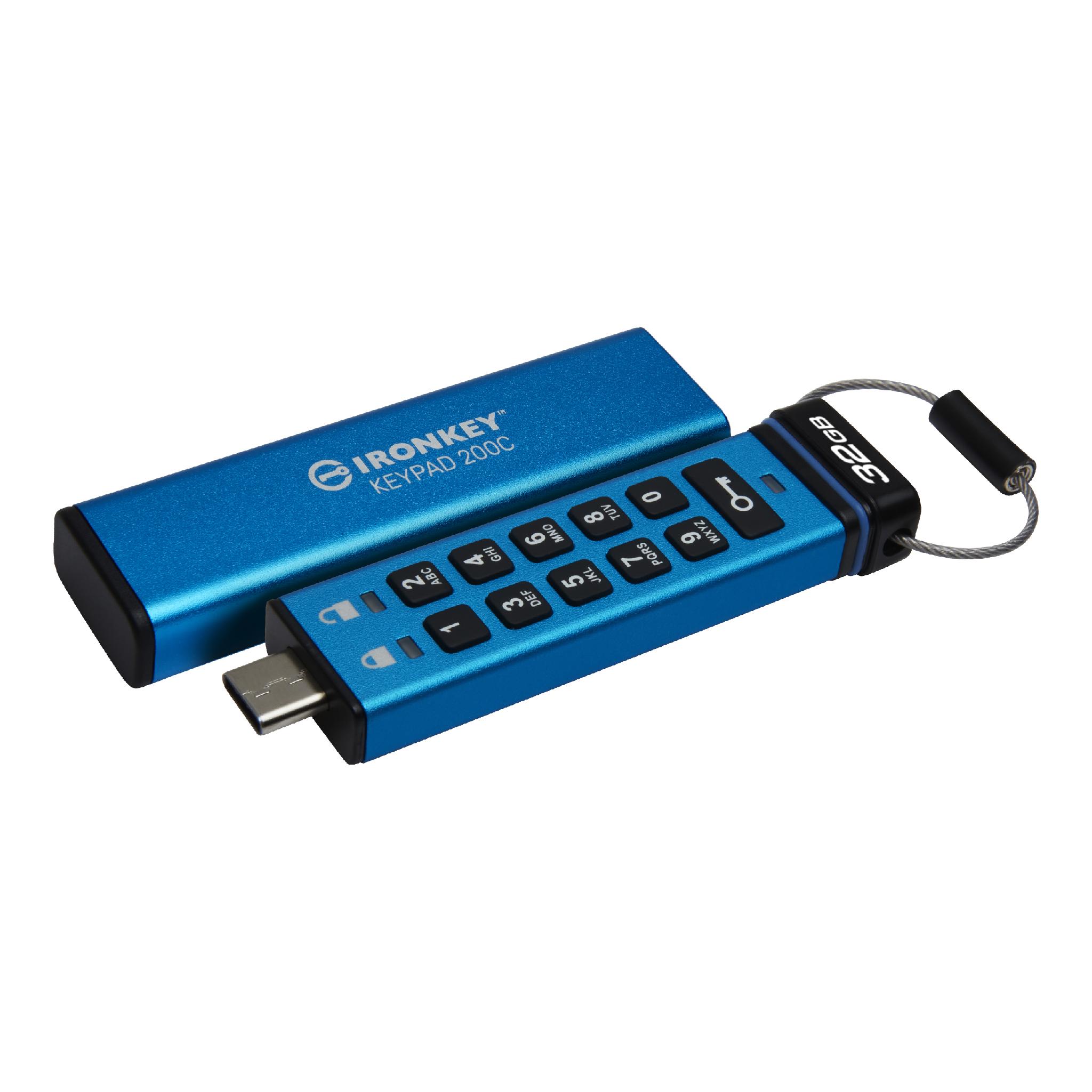 A large main feature product image of Kingston IronKey Keypad 200 USB 3.2 Type C Flash Drive - 32GB