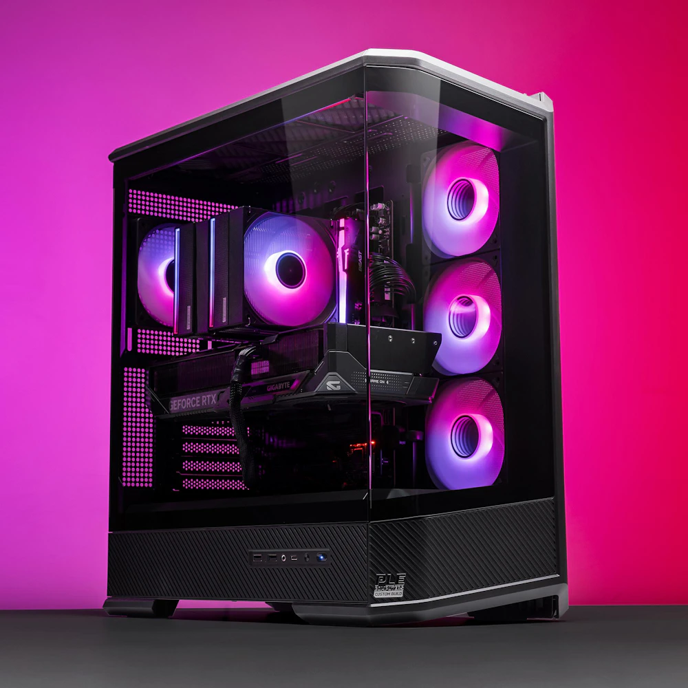 A large main feature product image of PLE Quantum RTX 5090 Prebuilt Ready To Go Gaming PC