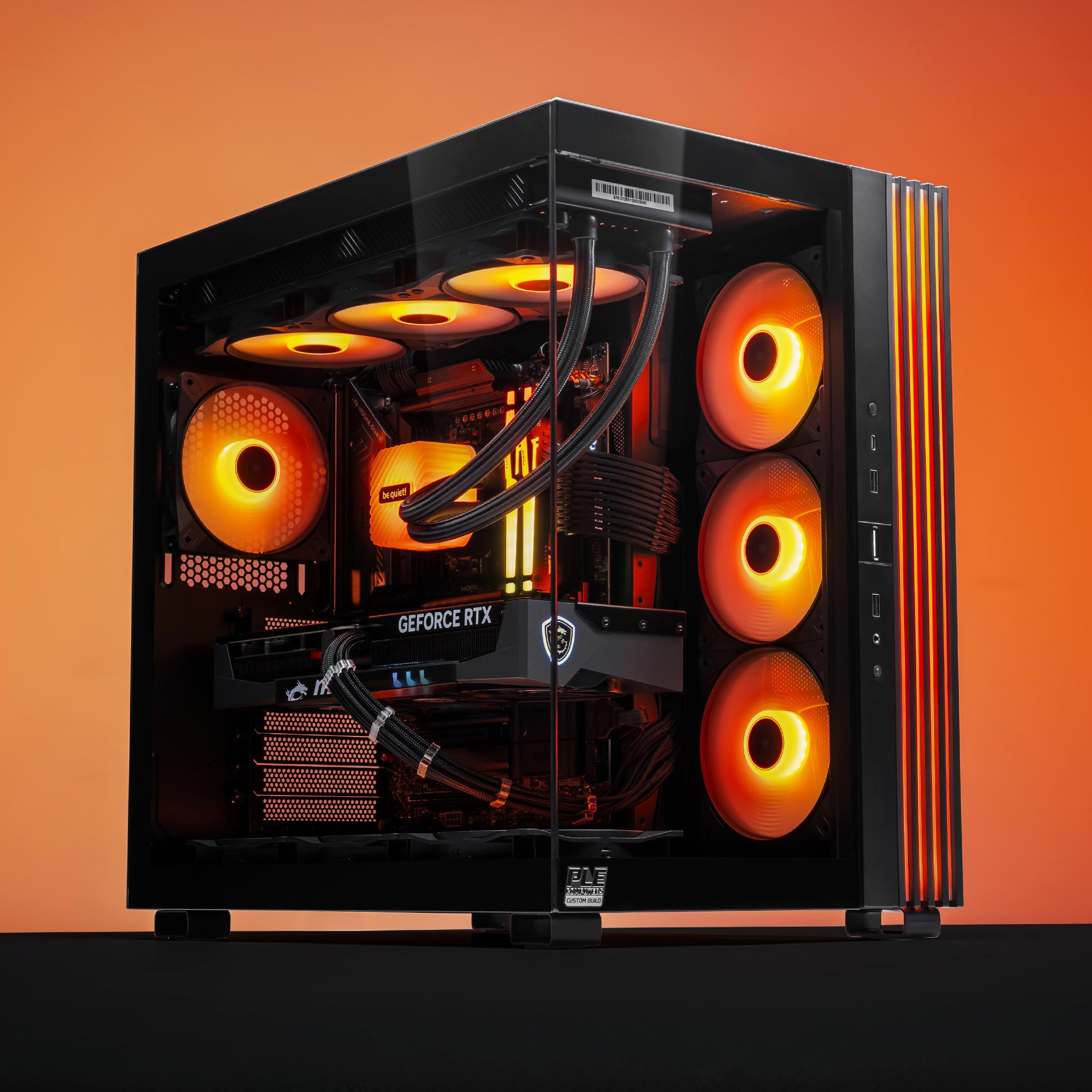 A large main feature product image of PLE Nitro RTX 5080 Prebuilt Ready To Go Gaming PC