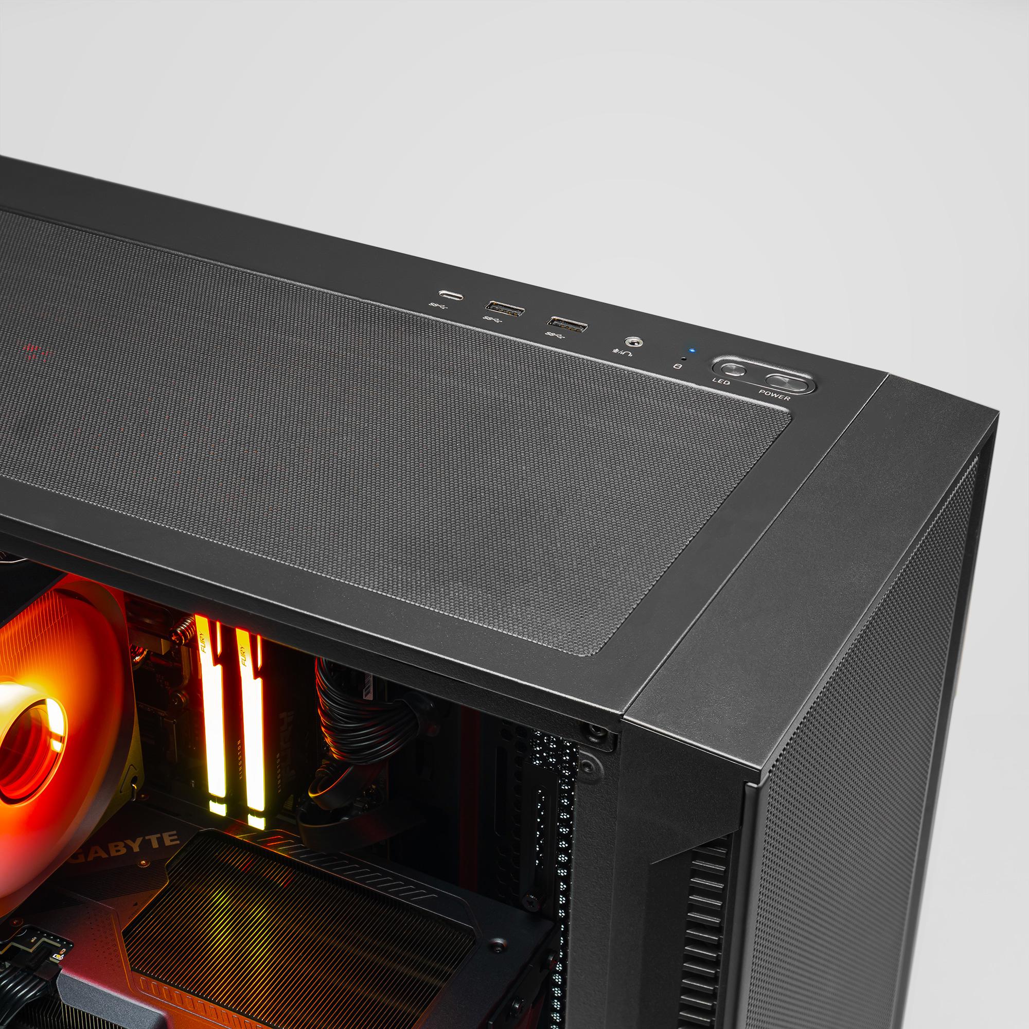 A large main feature product image of PLE Flame RTX 5070 Prebuilt Ready To Go Gaming PC
