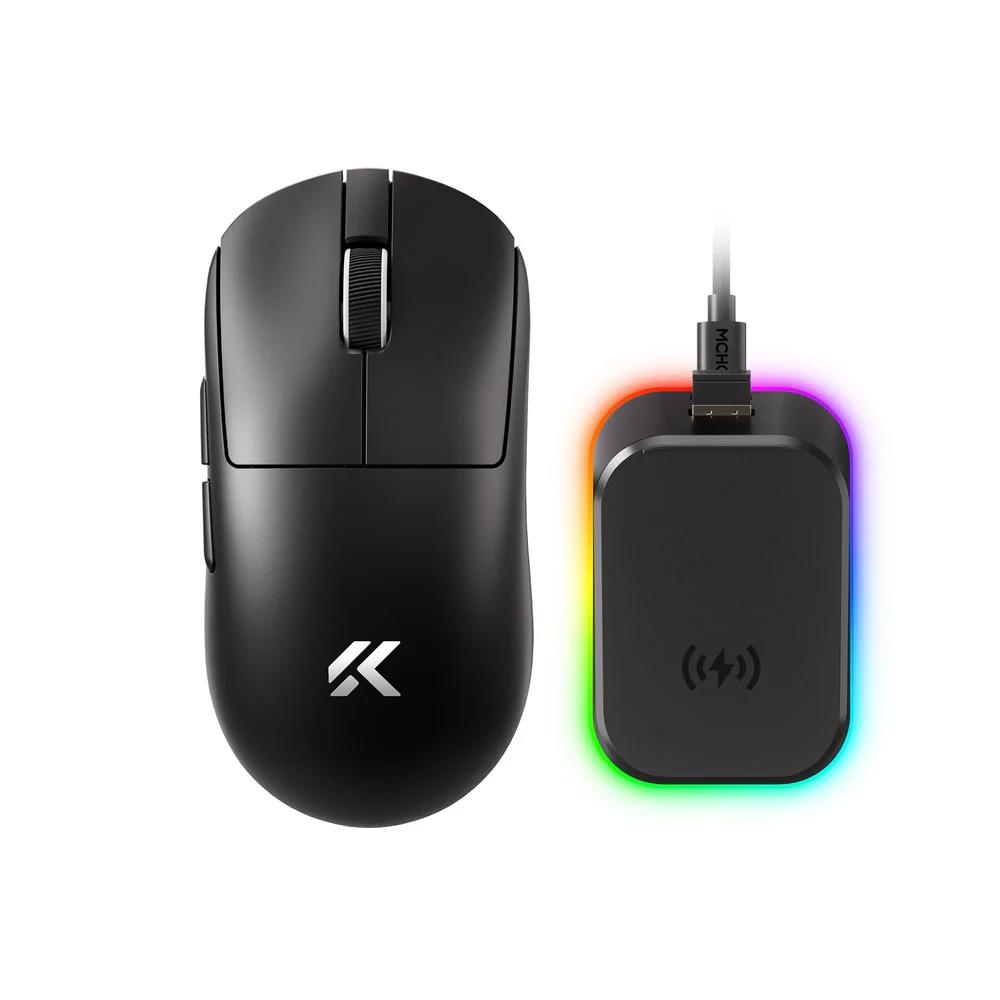 A large main feature product image of MCHOSE A7 V2 Ultra+ Lightweight 8K Wireless Gaming Mouse with Magnetic Charging Dock - Black