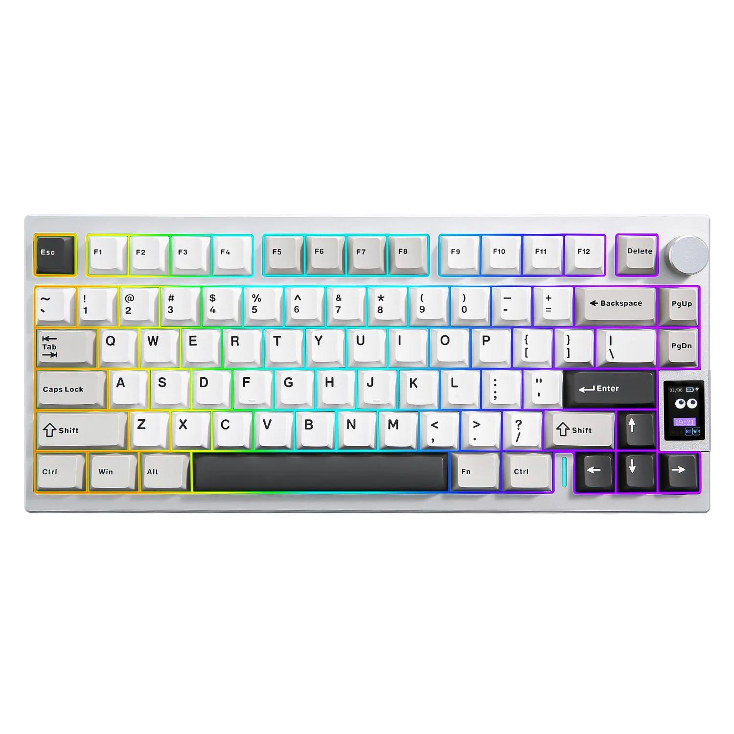 A large main feature product image of YUNZII AL80 QMK Aluminum Wireless Mechanical Keyboard with LCD Screen - Silver (Cocoa Cream V2 Switch)