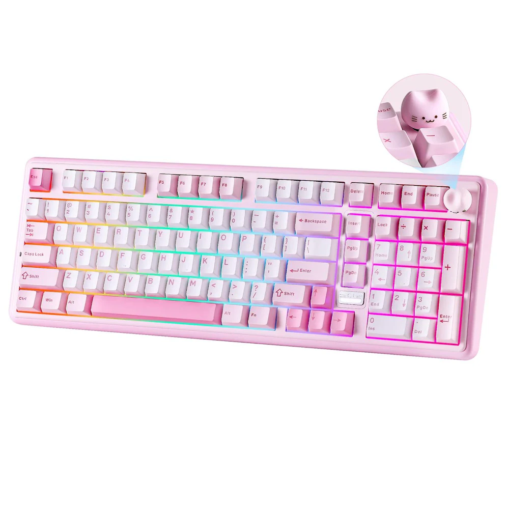 A large main feature product image of YUNZII B98 PRO QMK/VIA Hot-Swap Wireless Mechanical Keyboard - Pink (Candy Linear Switch)
