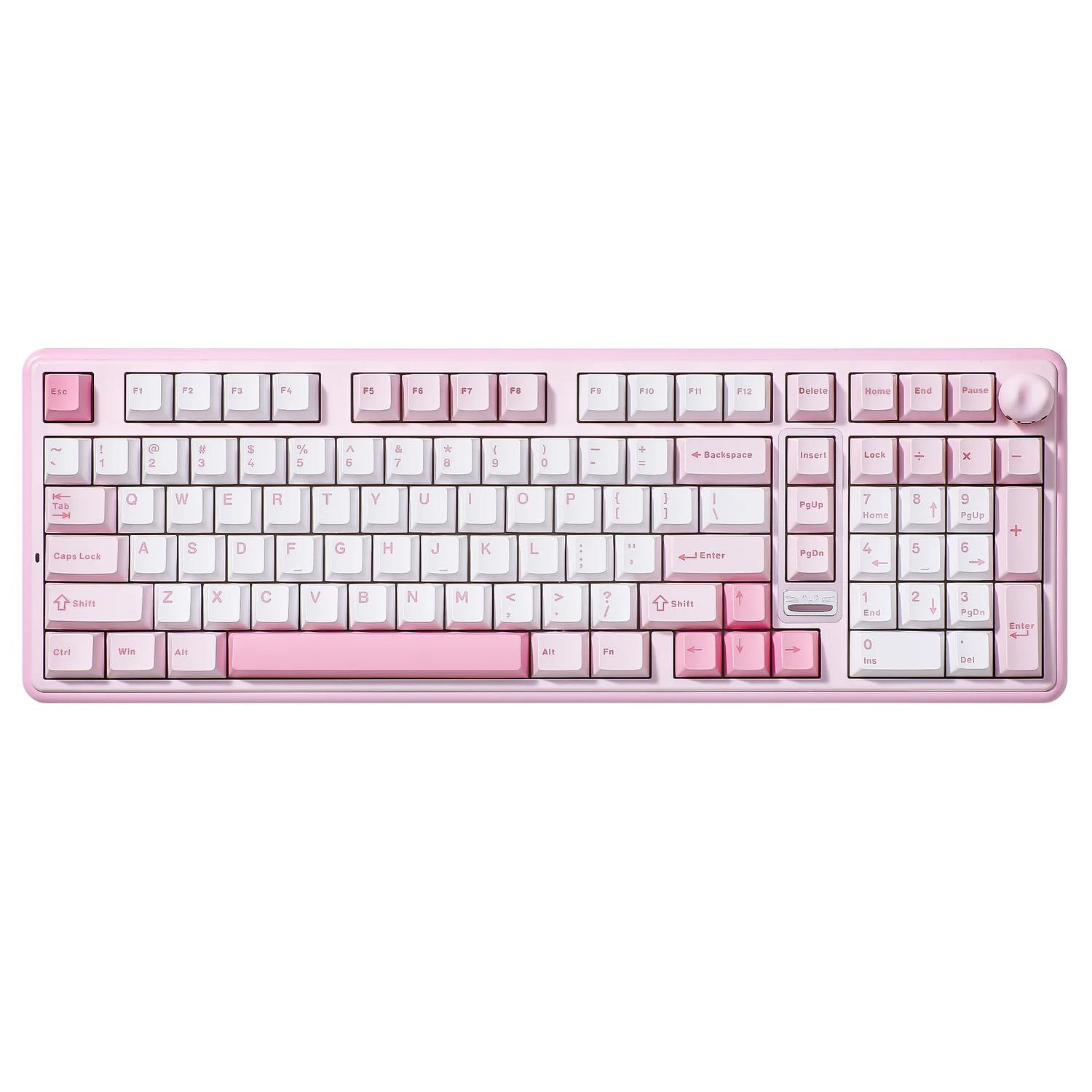A large main feature product image of YUNZII B98 PRO QMK/VIA Hot-Swap Wireless Mechanical Keyboard - Pink (Candy Linear Switch)