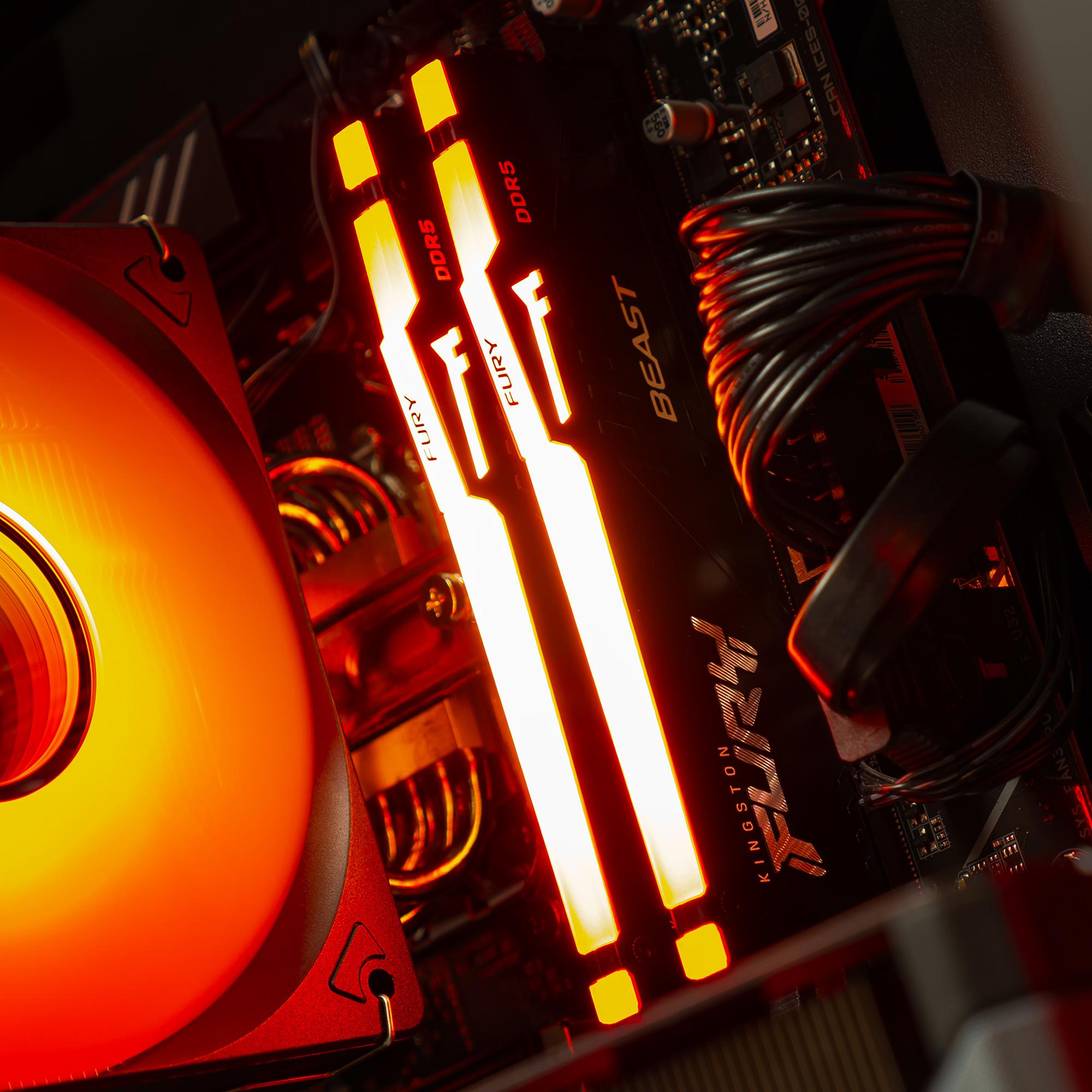 A large main feature product image of EX-DEMO PLE Flame RTX 5070 Prebuilt Ready To Go Gaming PC