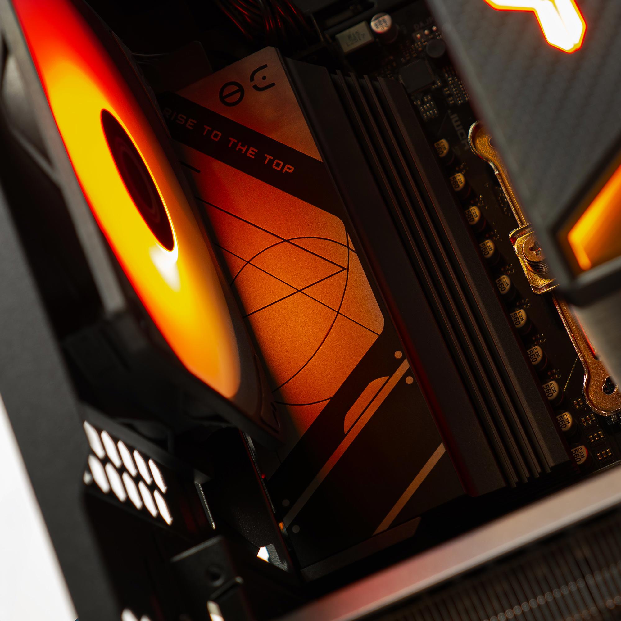 A large main feature product image of EX-DEMO PLE Flame RTX 5070 Prebuilt Ready To Go Gaming PC