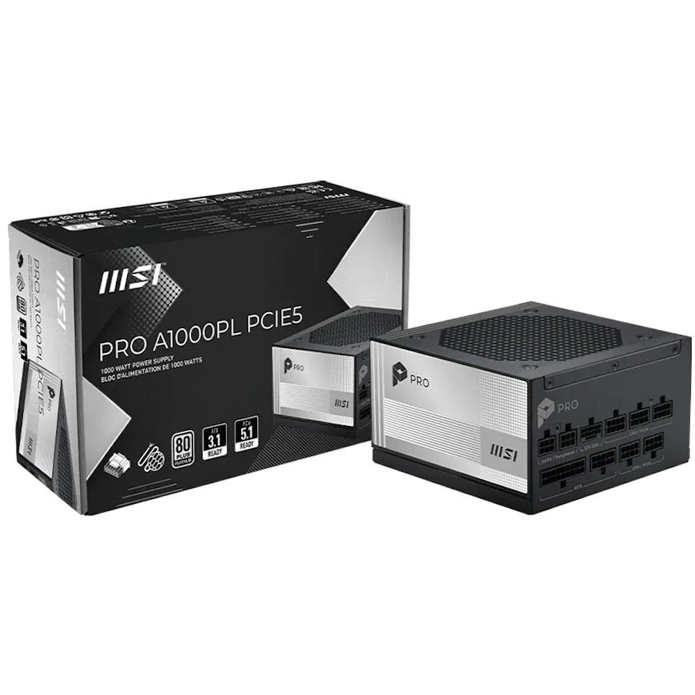 MSI PRO A1000PL - 1000W Platinum PCIe 5.0 ATX Modular PSU