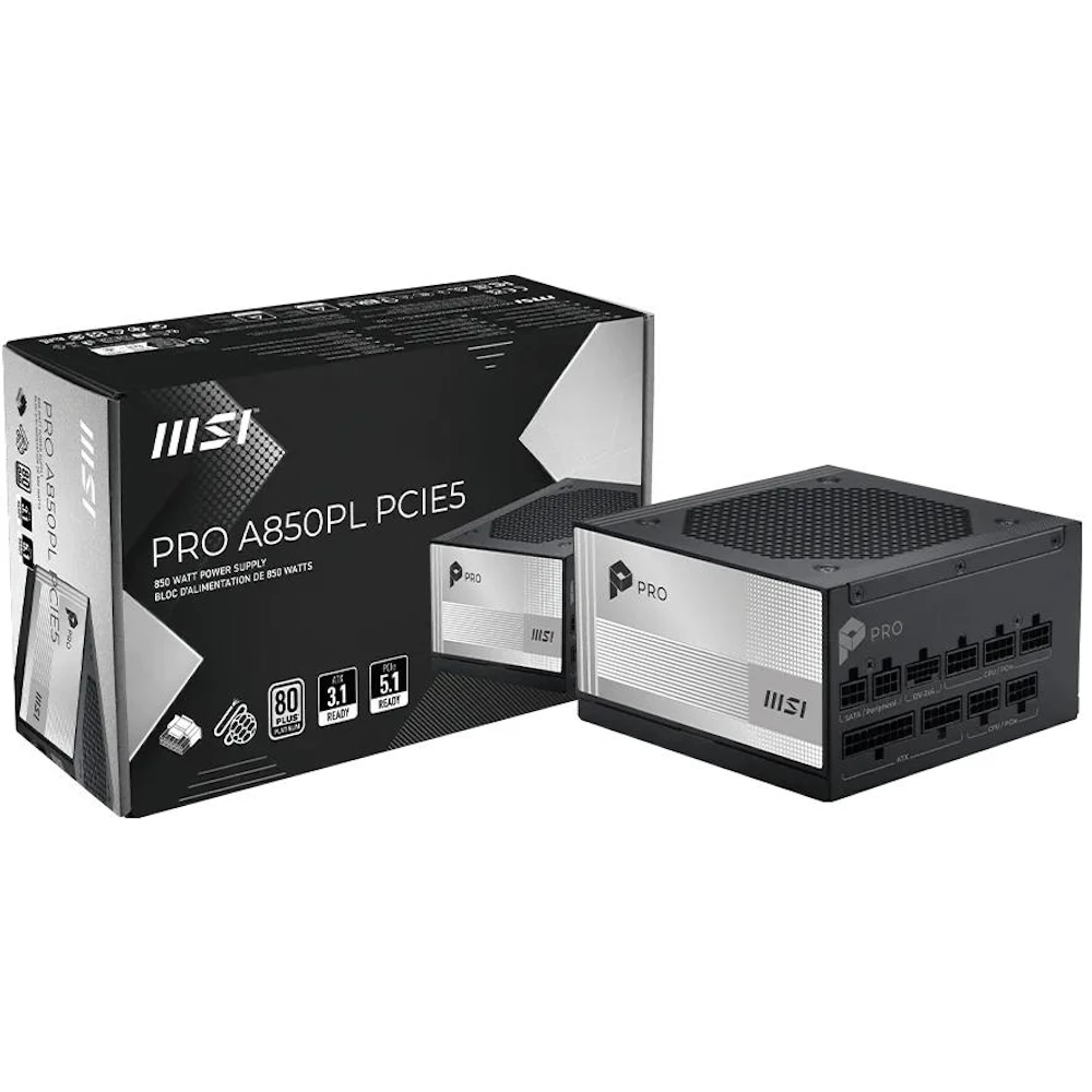 MSI PRO A850PL - 850W Platinum PCIe 5.0 ATX Modular PSU