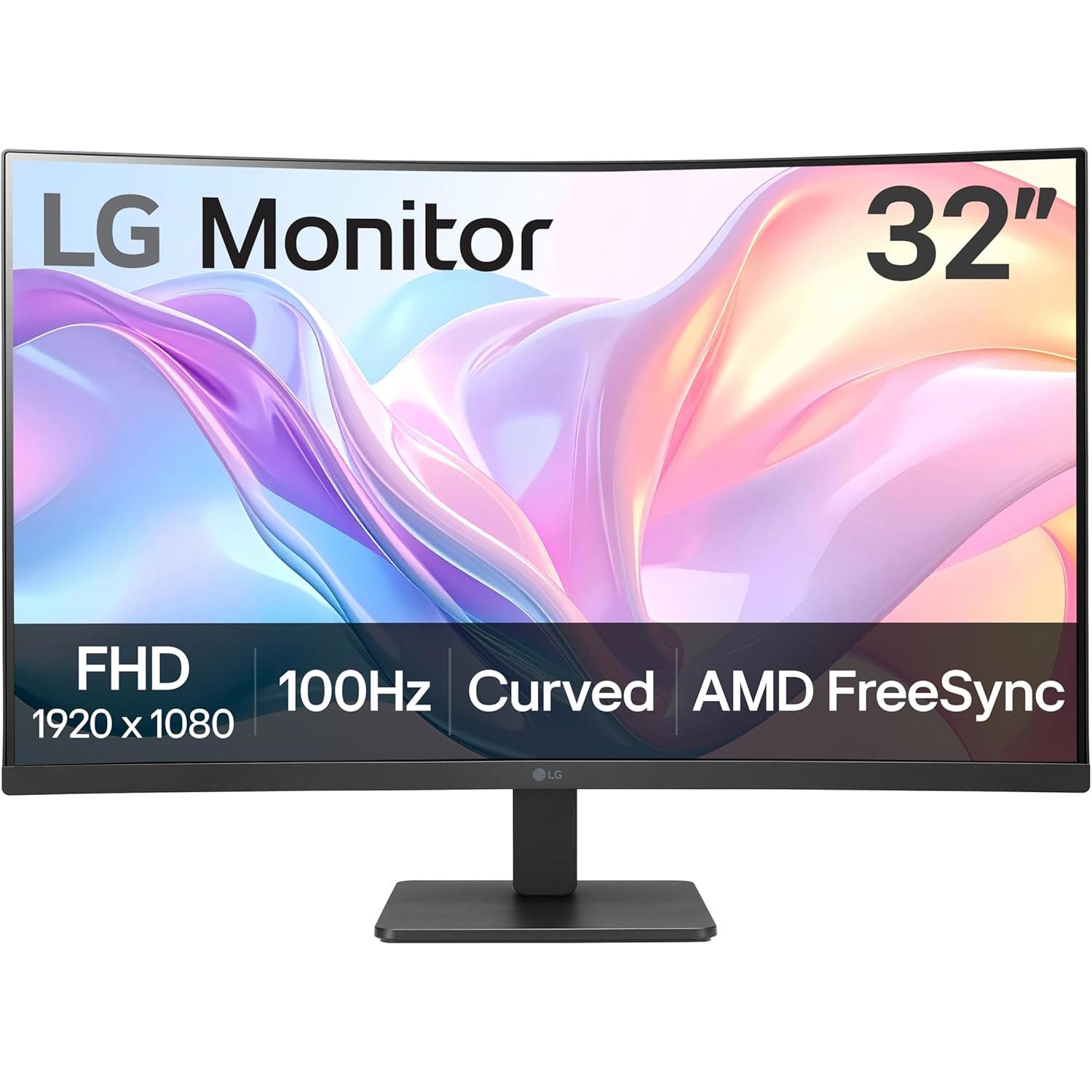 A large main feature product image of LG 32MR50C-B - 31.5" Curved 1080p 100Hz VA Monitor