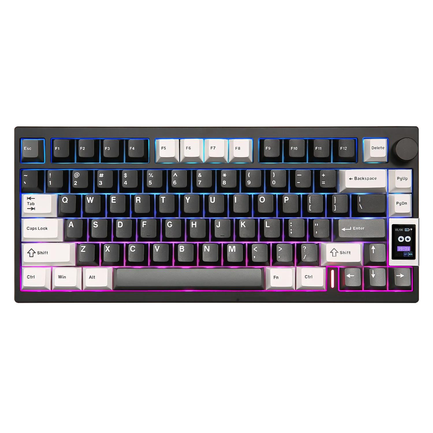 A large main feature product image of YUNZII AL80 QMK Aluminum Wireless Mechanical Keyboard with LCD Screen - Black (Cocoa Cream V2 Switch)