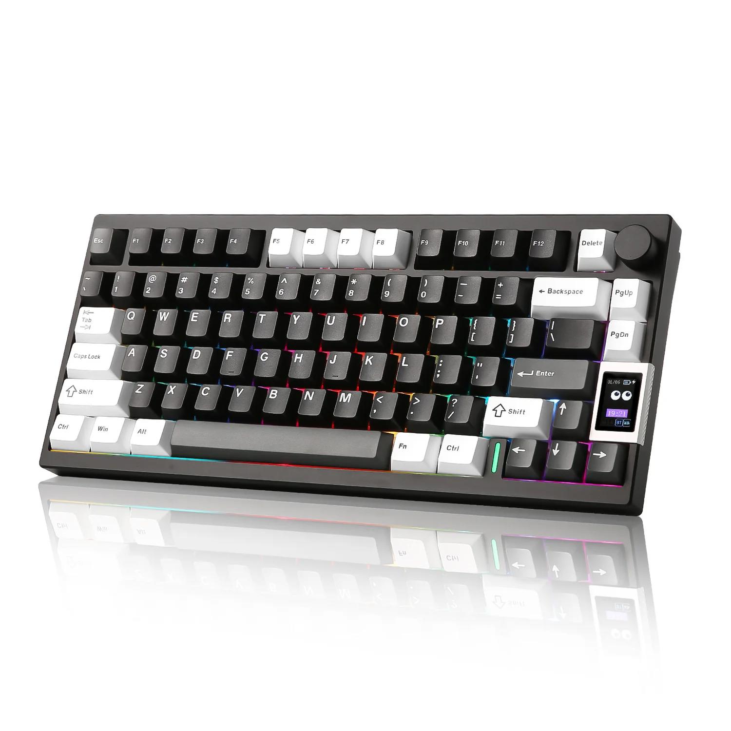 A large main feature product image of YUNZII AL80 QMK Aluminum Wireless Mechanical Keyboard with LCD Screen - Black (Cocoa Cream V2 Switch)
