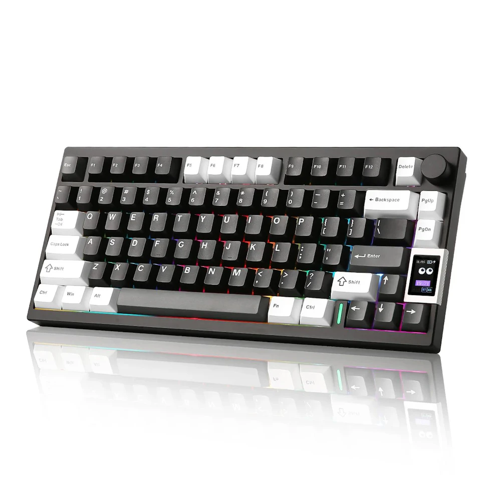 A large main feature product image of YUNZII AL80 QMK Aluminum Wireless Mechanical Keyboard with LCD Screen - Black (Cocoa Cream V2 Switch)