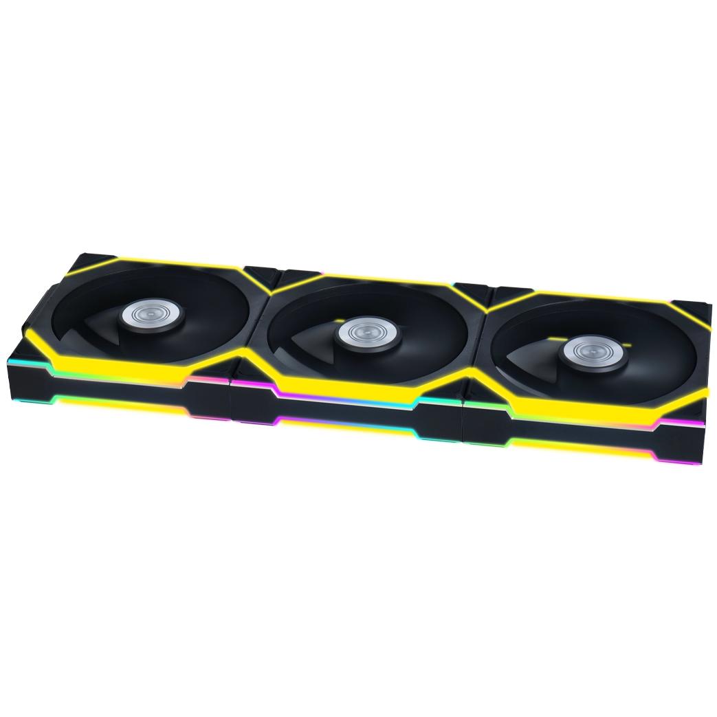 A large main feature product image of EX-DEMO Lian Li UNI FAN SL120 Wireless - 120mm Modular Fan 3-Pack w/ Controller (Black)
