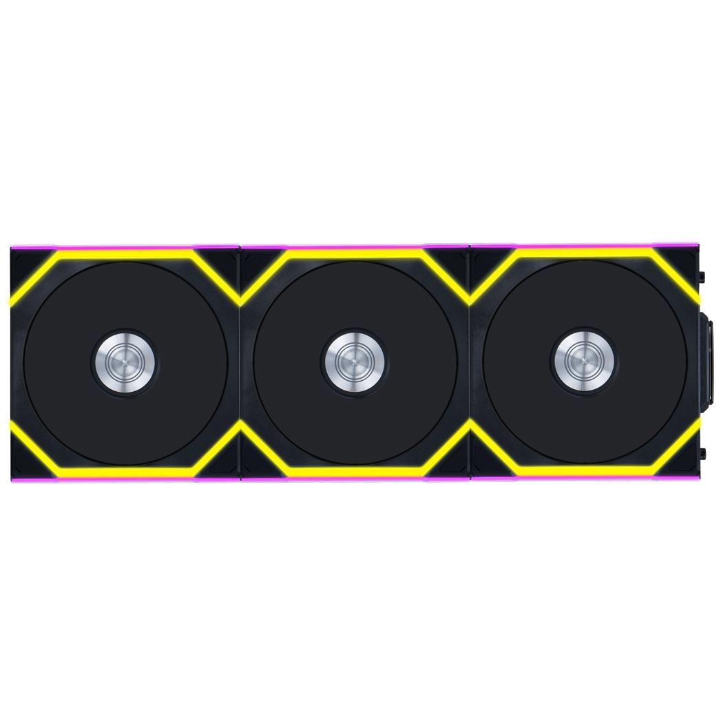 A large main feature product image of EX-DEMO Lian Li UNI FAN SL120 Wireless - 120mm Modular Fan 3-Pack w/ Controller (Black)