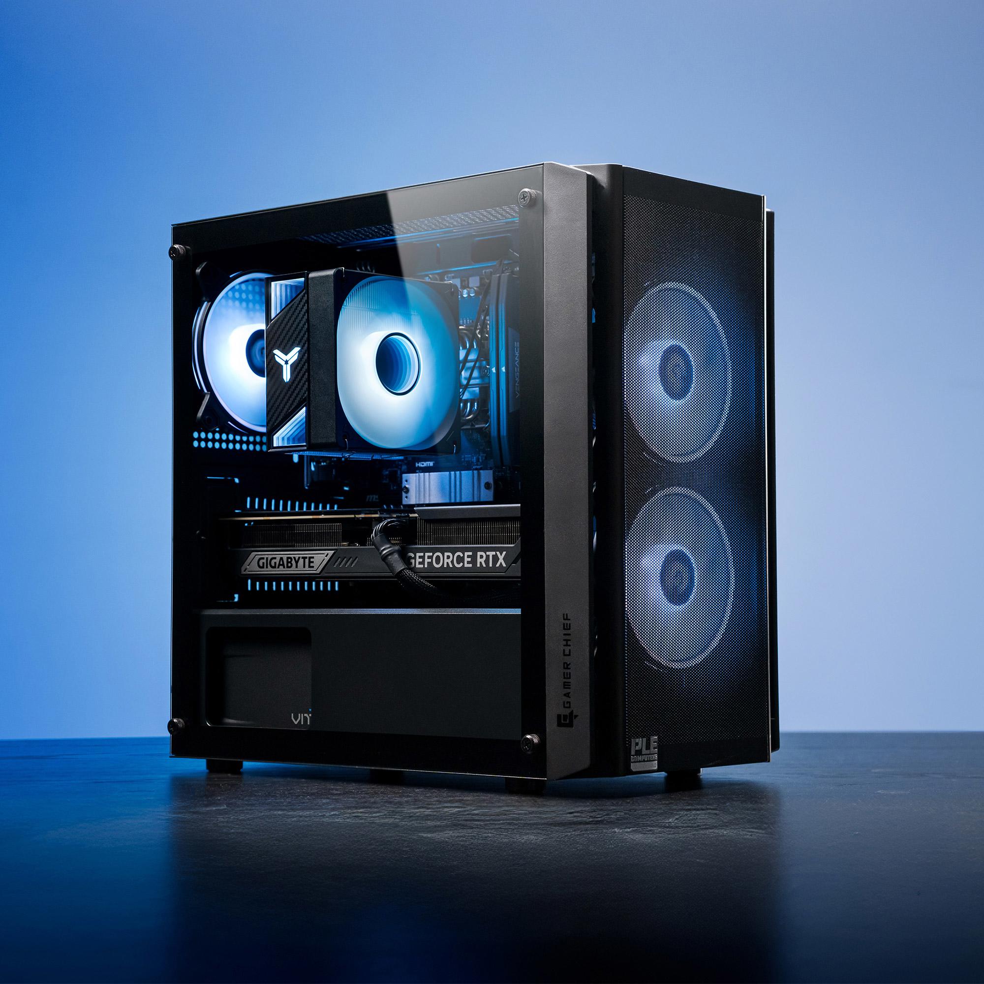 A large main feature product image of EX-DEMO PLE Anchor RTX 5070 Ti Prebuilt Ready To Go Gaming PC