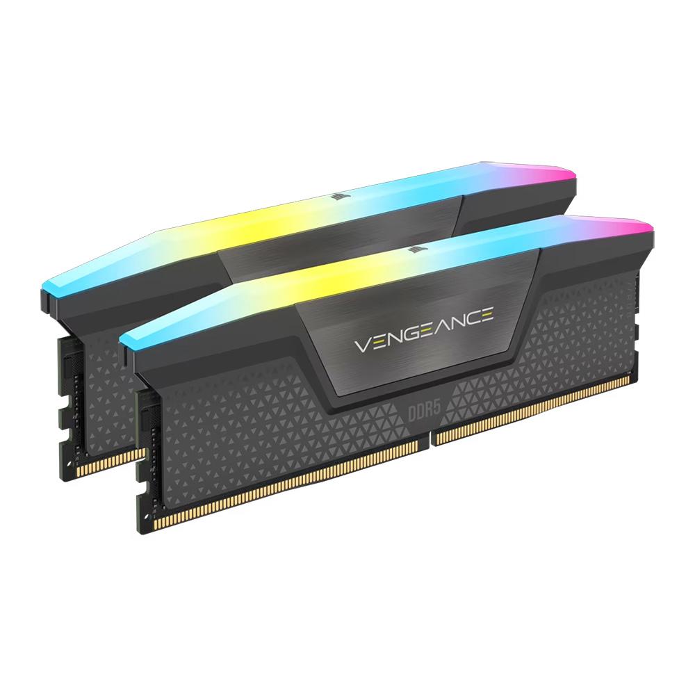 A large main feature product image of Corsair Vengeance RGB 16GB Kit (2x8GB) XMP/EXPO DDR5-5200 C40 (Grey)