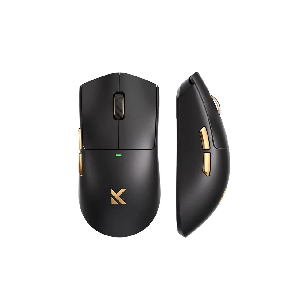 A large main feature product image of MCHOSE K7 Ultra 8K Lightweight Wireless Gaming Mouse with Charging Dock and Carry Case - Black Gold