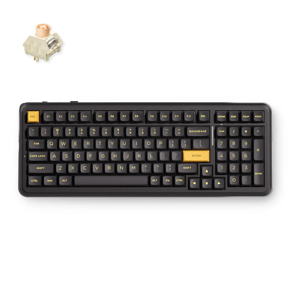 A large main feature product image of MCHOSE K99 V3 8K Hot-Swap RGB Wireless Mechanical Keyboard with Knob - Black Gold (Icy Creamsicle Switch)