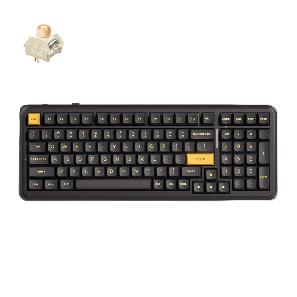 A large main feature product image of MCHOSE K99 V3 8K Hot-Swap RGB Wireless Mechanical Keyboard with Knob - Black Gold (Icy Creamsicle Switch)