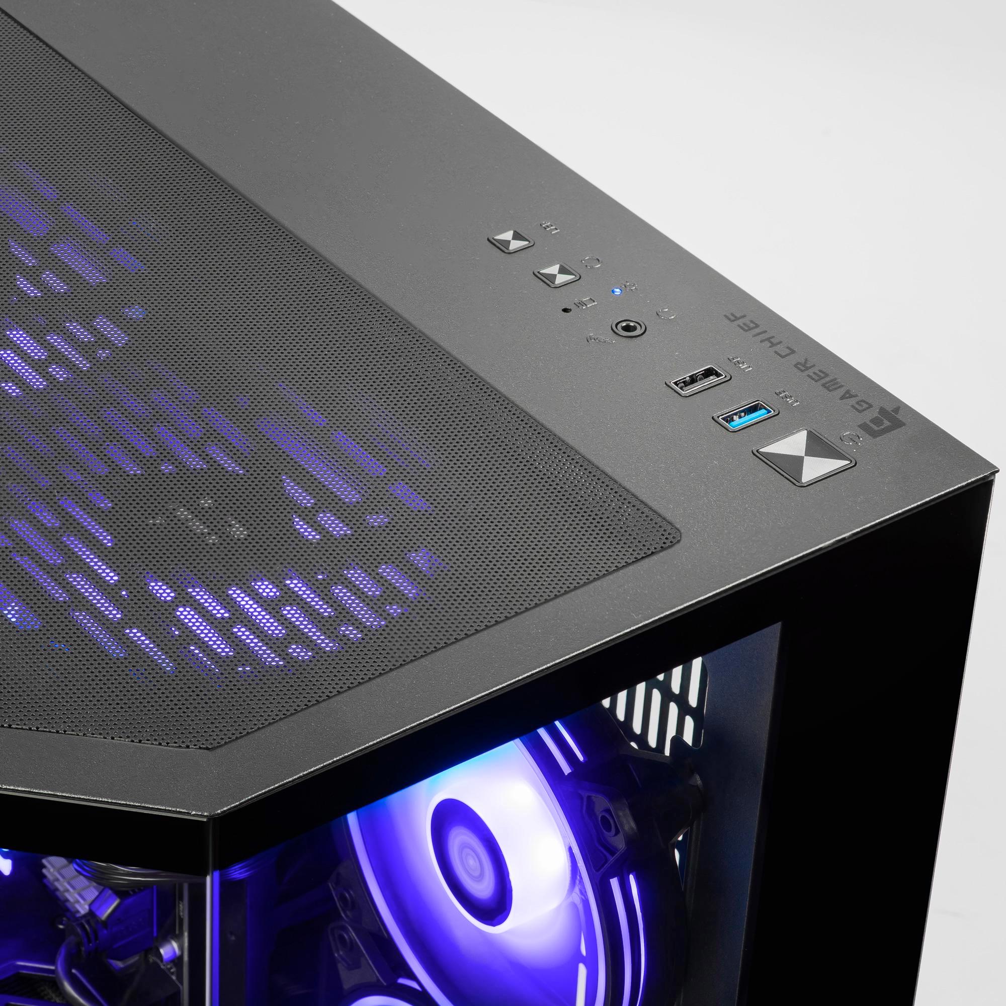 A large main feature product image of PLE Orbit RX 9060 XT Prebuilt Ready To Go Gaming PC