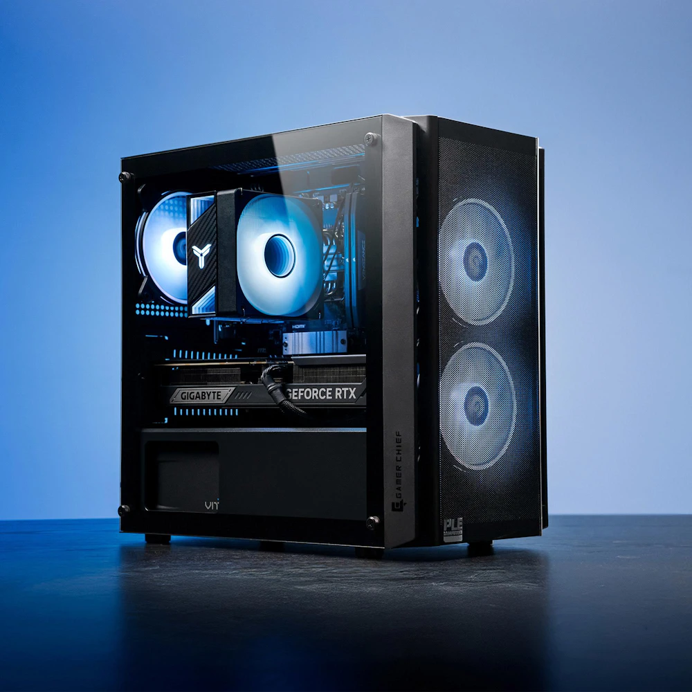 A large main feature product image of EX-DEMO PLE Anchor RTX 5070 Ti Prebuilt Ready To Go Gaming PC