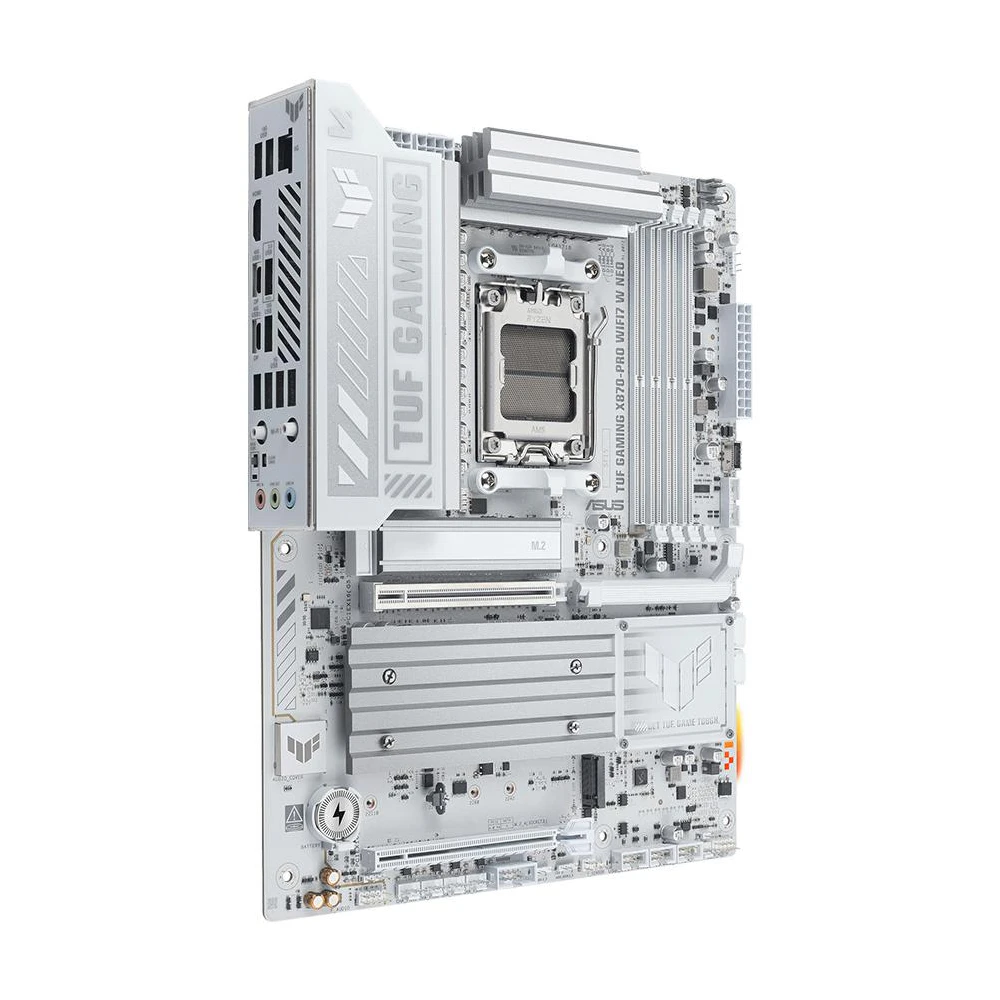A large main feature product image of ASUS TUF Gaming X870-PRO WiFi7 W Neo AM5 ATX Desktop Motherboard