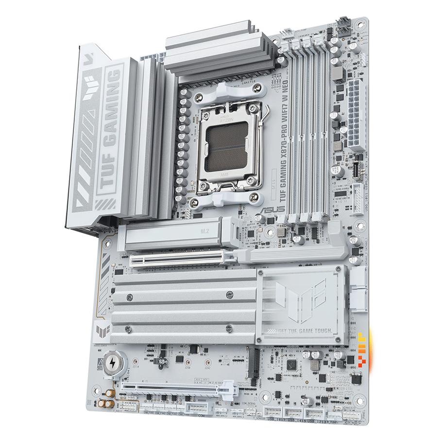 A large main feature product image of ASUS TUF Gaming X870-PRO WiFi7 W Neo AM5 ATX Desktop Motherboard