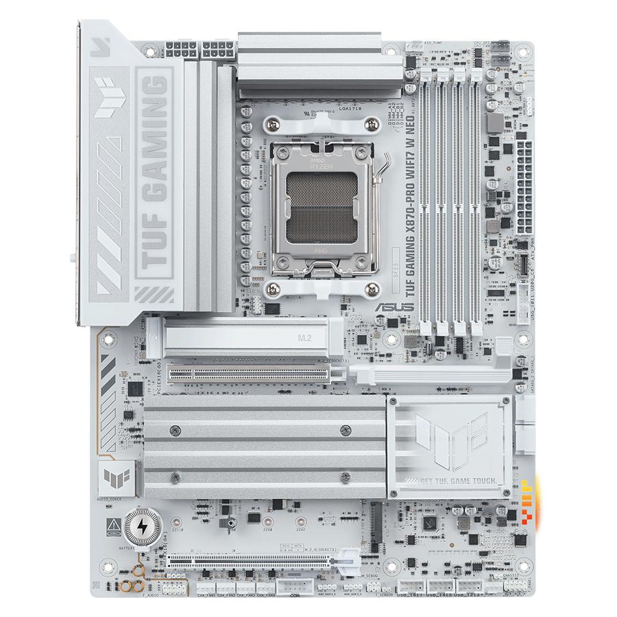 A large main feature product image of ASUS TUF Gaming X870-PRO WiFi7 W Neo AM5 ATX Desktop Motherboard