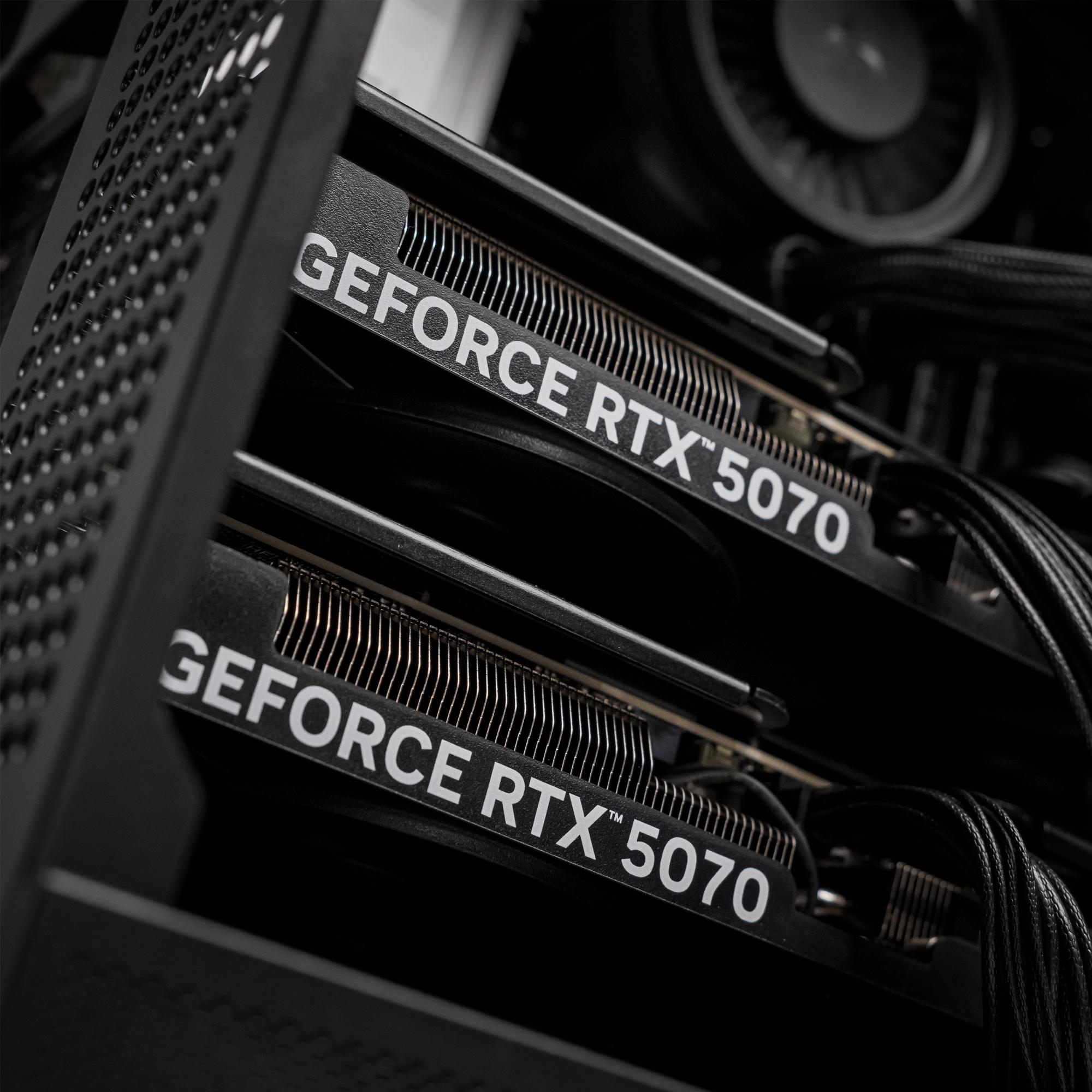 A large main feature product image of PLE Maven AI Dual RTX 5070 Prebuilt Ready To Go Workstation PC