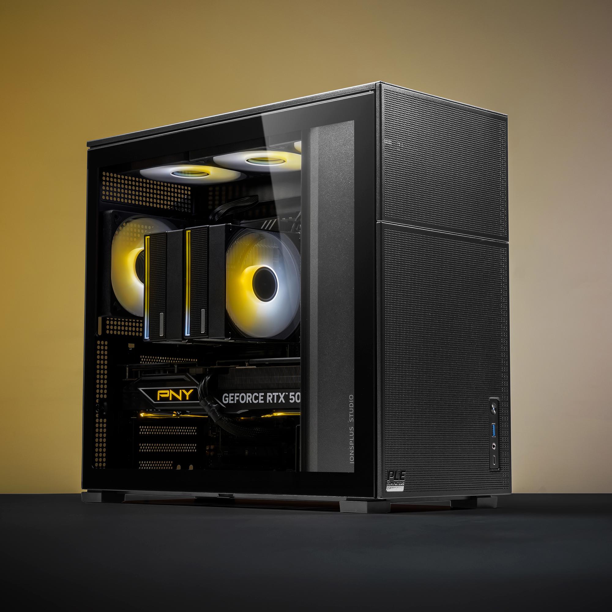 A large main feature product image of PLE Flare RTX 5080 Prebuilt Ready To Go Gaming PC