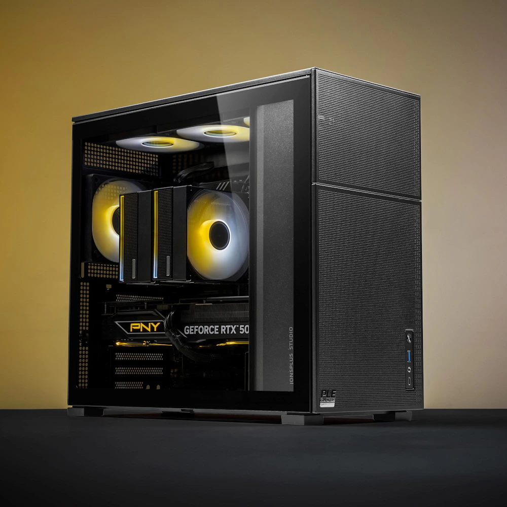 A large main feature product image of PLE Flare RTX 5080 Prebuilt Ready To Go Gaming PC