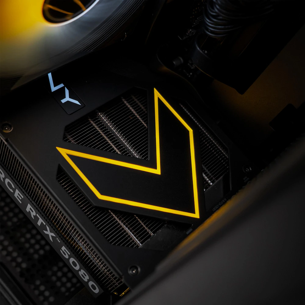 A large main feature product image of PLE Flare RTX 5080 Prebuilt Ready To Go Gaming PC