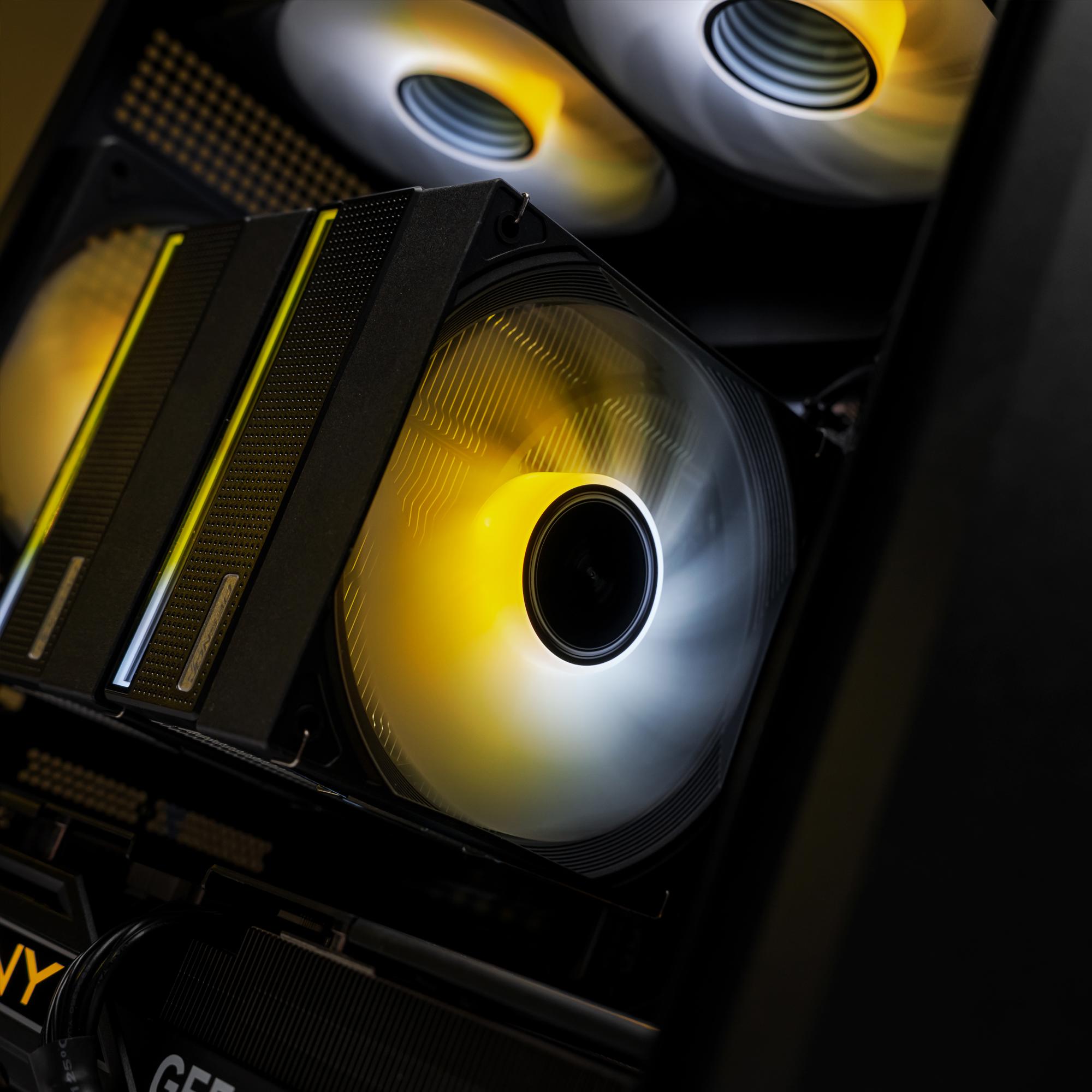 A large main feature product image of PLE Flare RTX 5080 Prebuilt Ready To Go Gaming PC