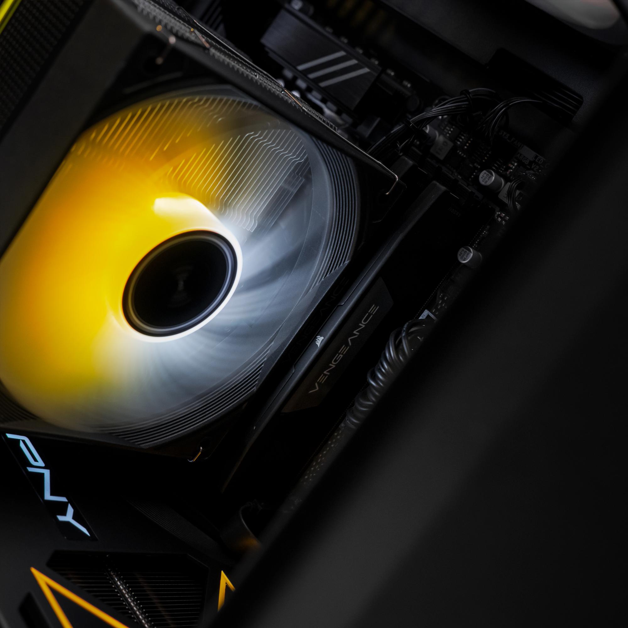 A large main feature product image of PLE Flare RTX 5080 Prebuilt Ready To Go Gaming PC